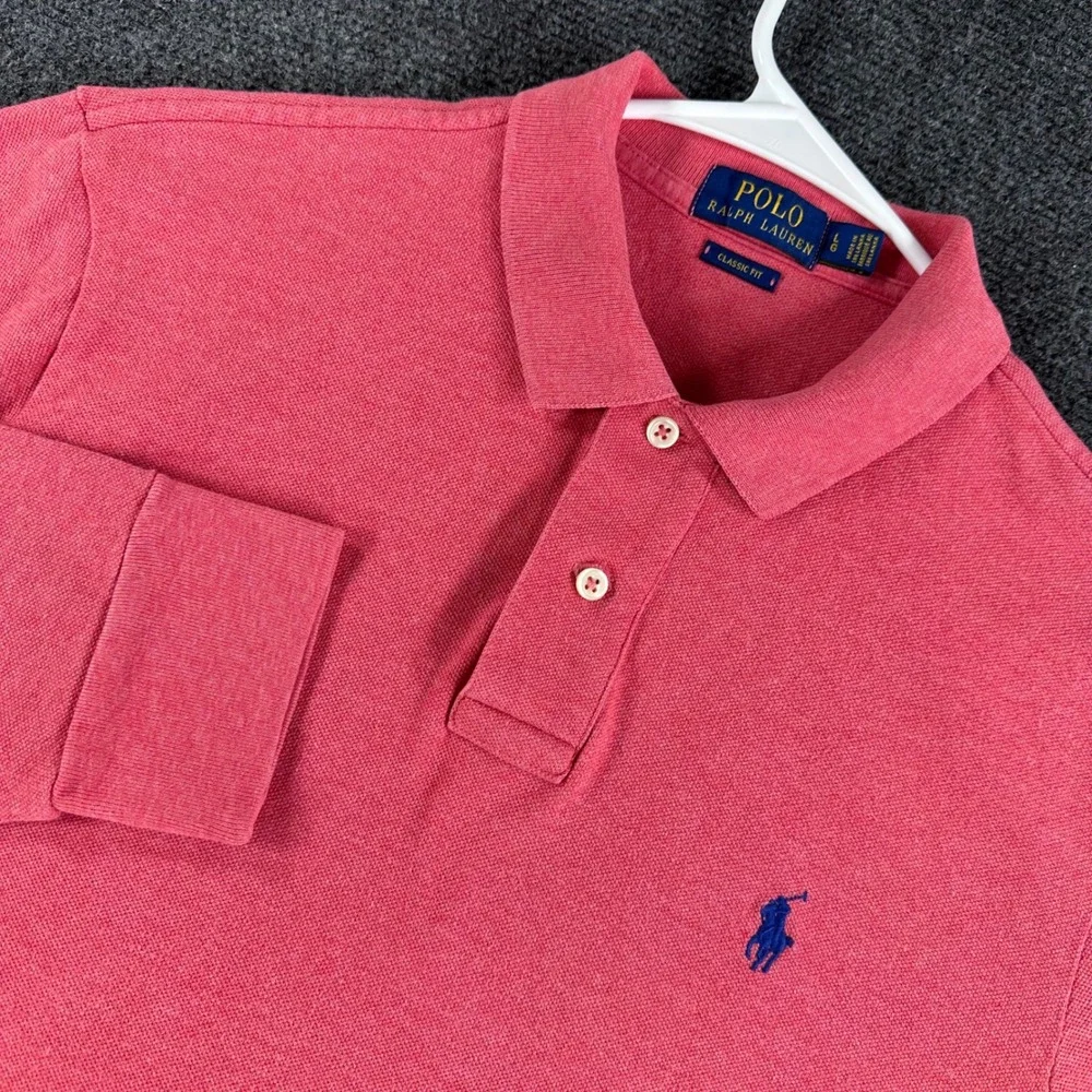 Polo Ralph Lauren Polo Shirt Mens LG Large‎ Pink Long Sleeve Classic Fit Pique